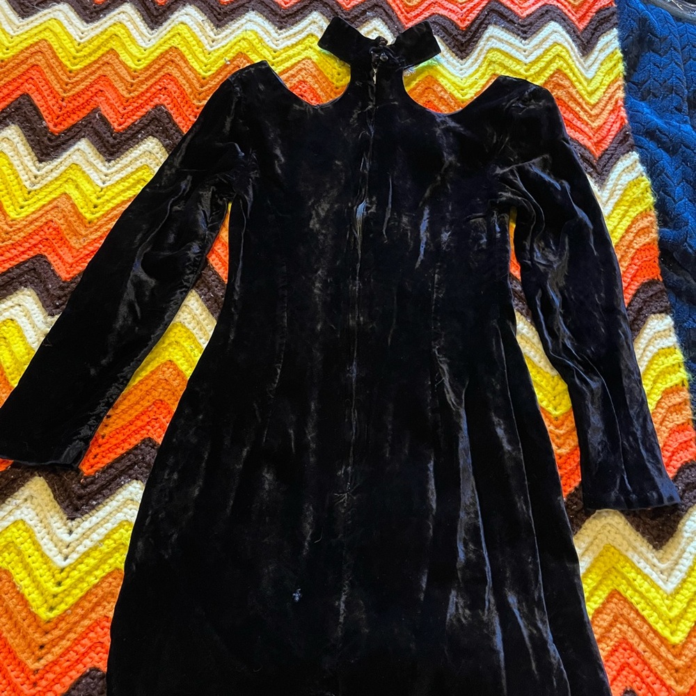 Jessica McClintock black velvet mini dress with beaded collar